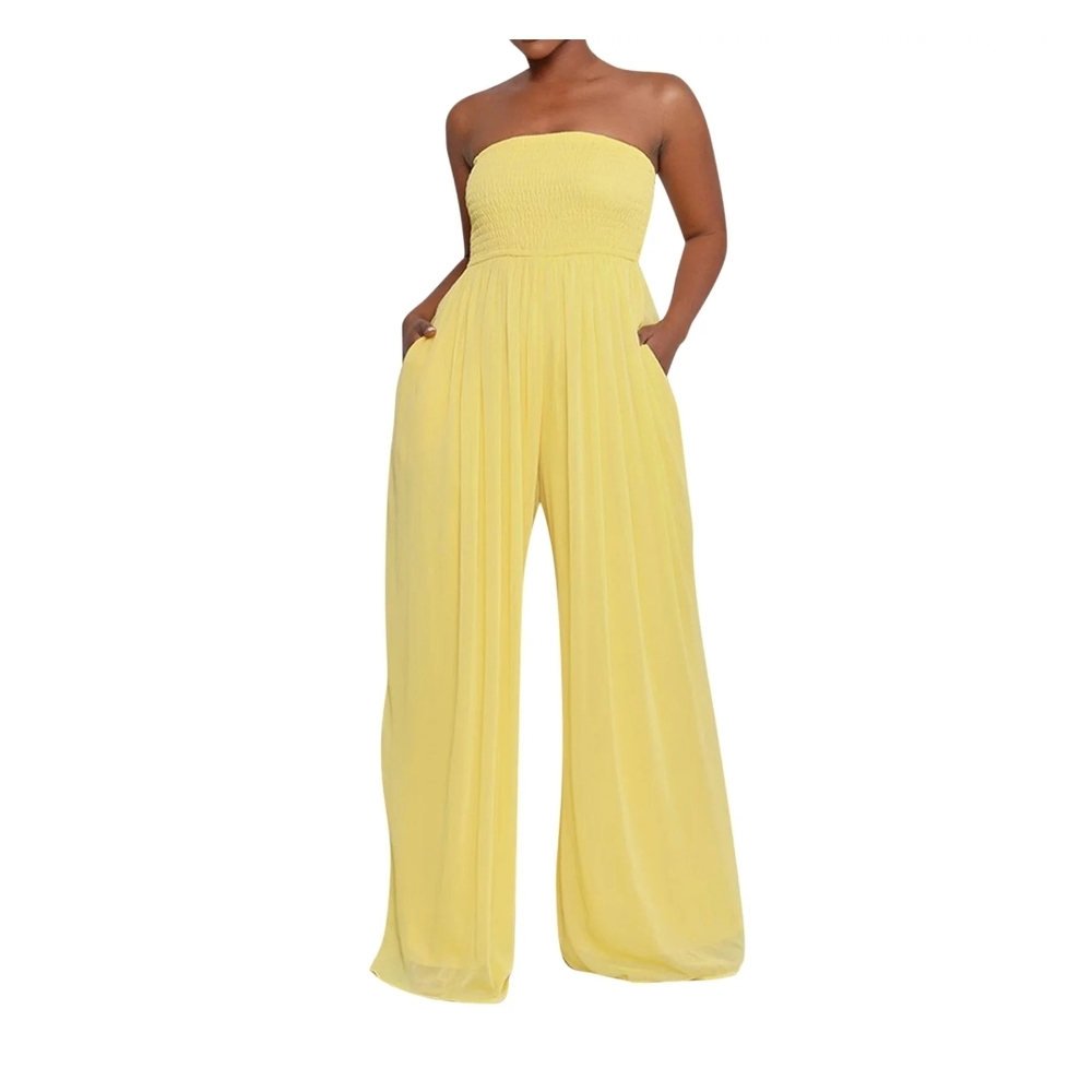 Elegant Yellow Strapless Jumpsuit